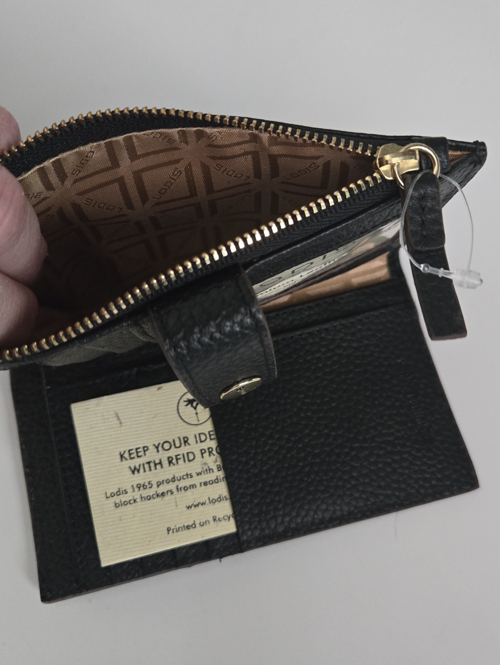 Lodis Black Pebble Leather Wallet RFID Zip Around Bifold Card Holder Classic - Picture 9 of 11